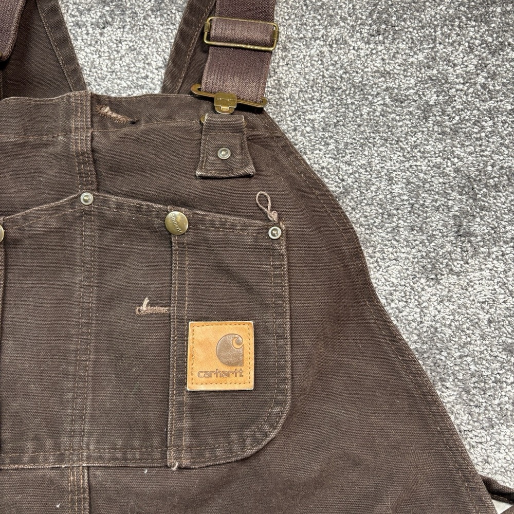Vintage‎ Carhartt Bib Overalls Mens 40x32 Brown Canvas Quilted Insulated R27 DKB - Picture 7 of 14